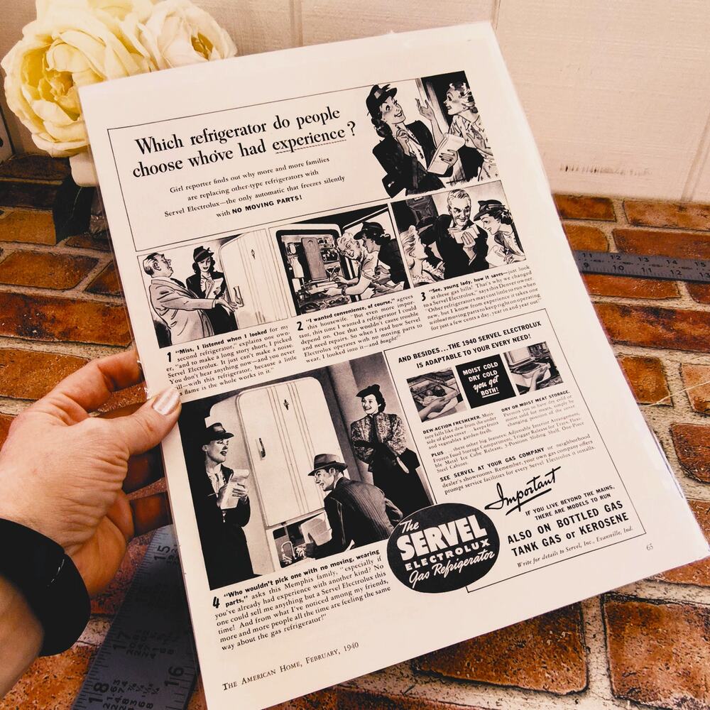 1940 Vintage Servel Gas Refrigerator Print‎ Ad Retro Kitchen Appliance Decor